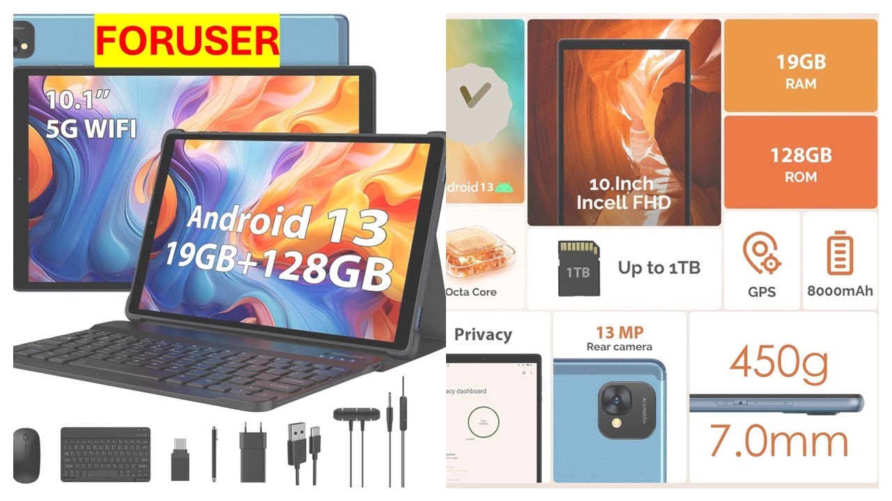 Tablet 10 Pulgadas / Android 13 / Octa-Core 2.0 GHz / FORUSER serie Y121-EEA #moito67ray #foruser