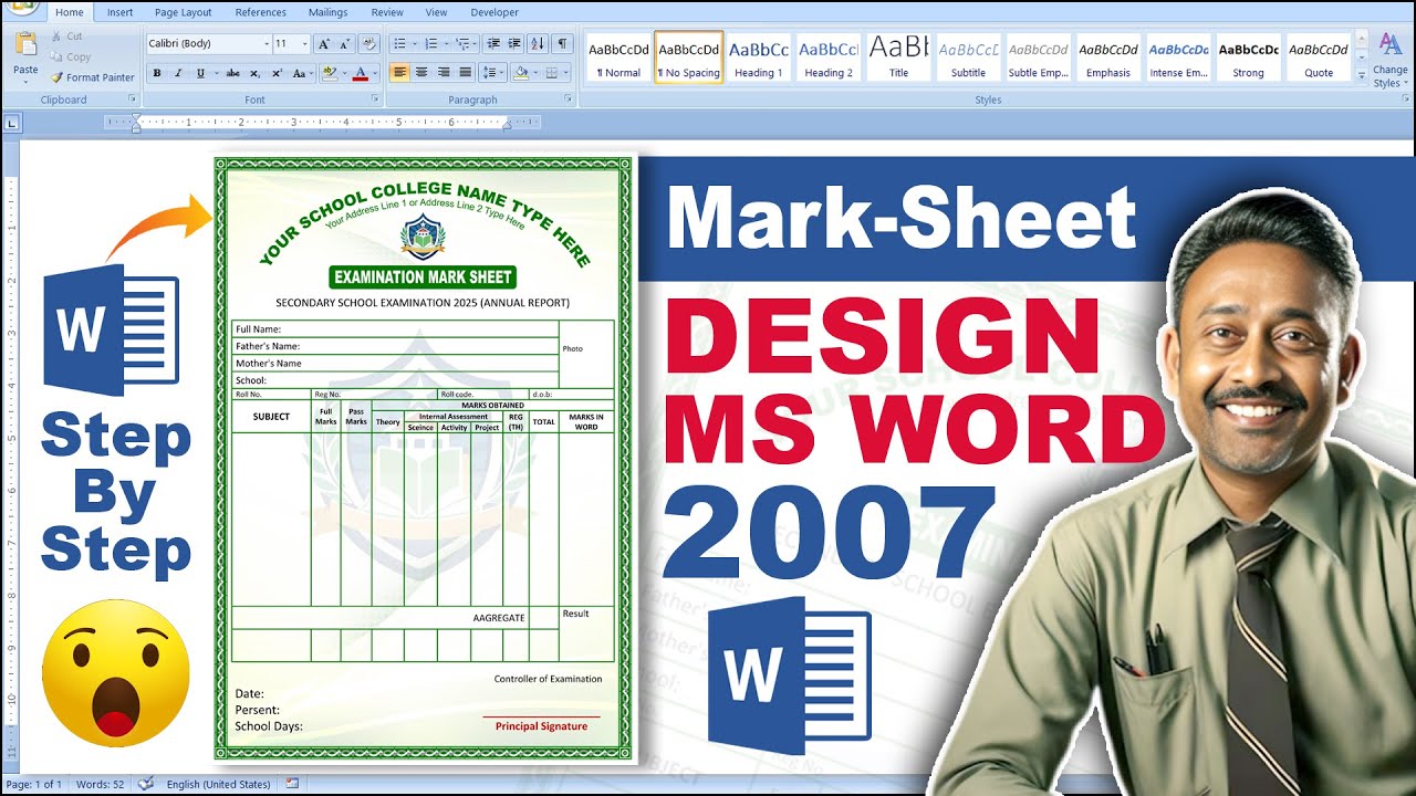 How to create Marksheet in MS Word in hindi | School, College Marksheet Create in MS Word 2007
