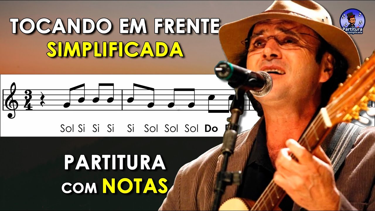 Tocando em Frente | Partitura com Notas para Flauta Doce, Violino + Acompanhamento | Almir Sater