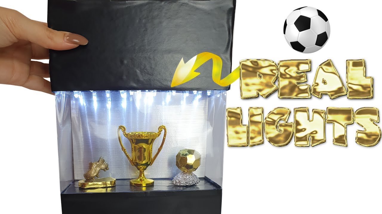 DIY Miniature ✫ Football Trophies Display Cabinet with Real Lights ✫ Tutorial | Crafts