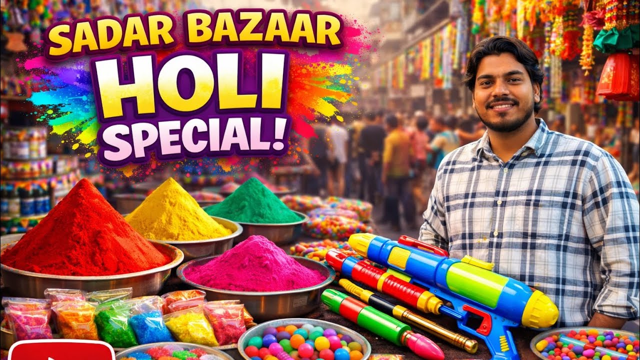 Sadar Bazaar market, Holi, all colours Pichkari 🔫 ￼