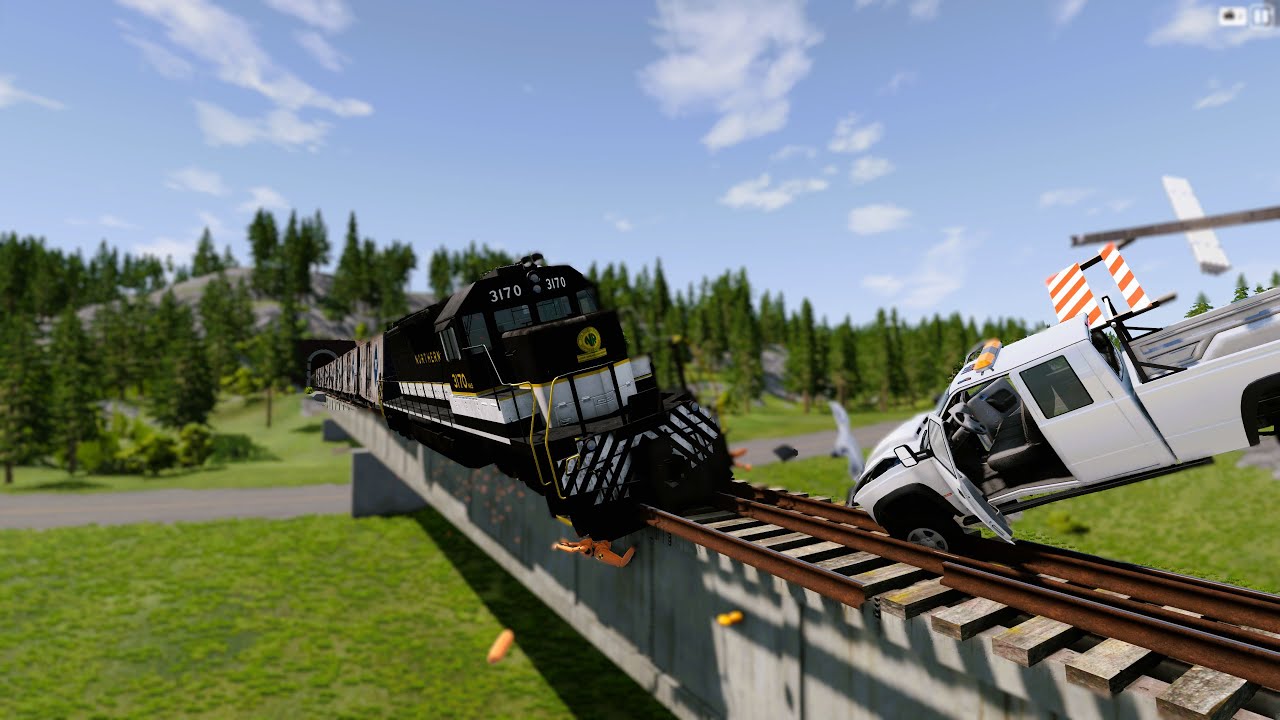 Huge train falls off the the bridge under repair |@beamng