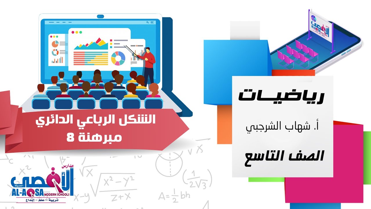 الشكل الرباعي الدائري مبرهنة 8  رياضيات- أ. شهاب الشرجبي-  الصف التاسع الاساسي- مدارس الاقصى الحديثة