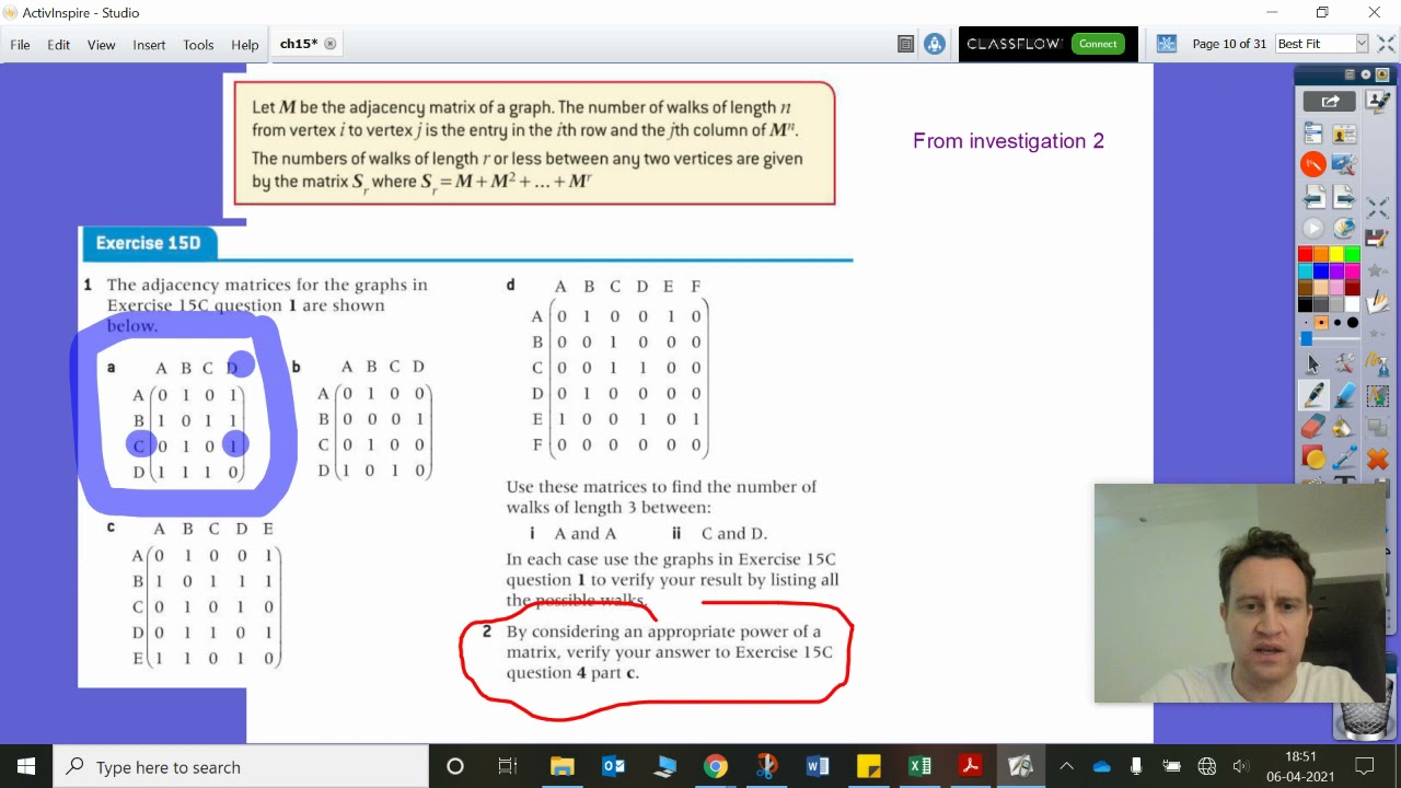 Ex15C, Ex15D: IB HL AI, Oxford; adjacency matrices and possible walks (GTU)