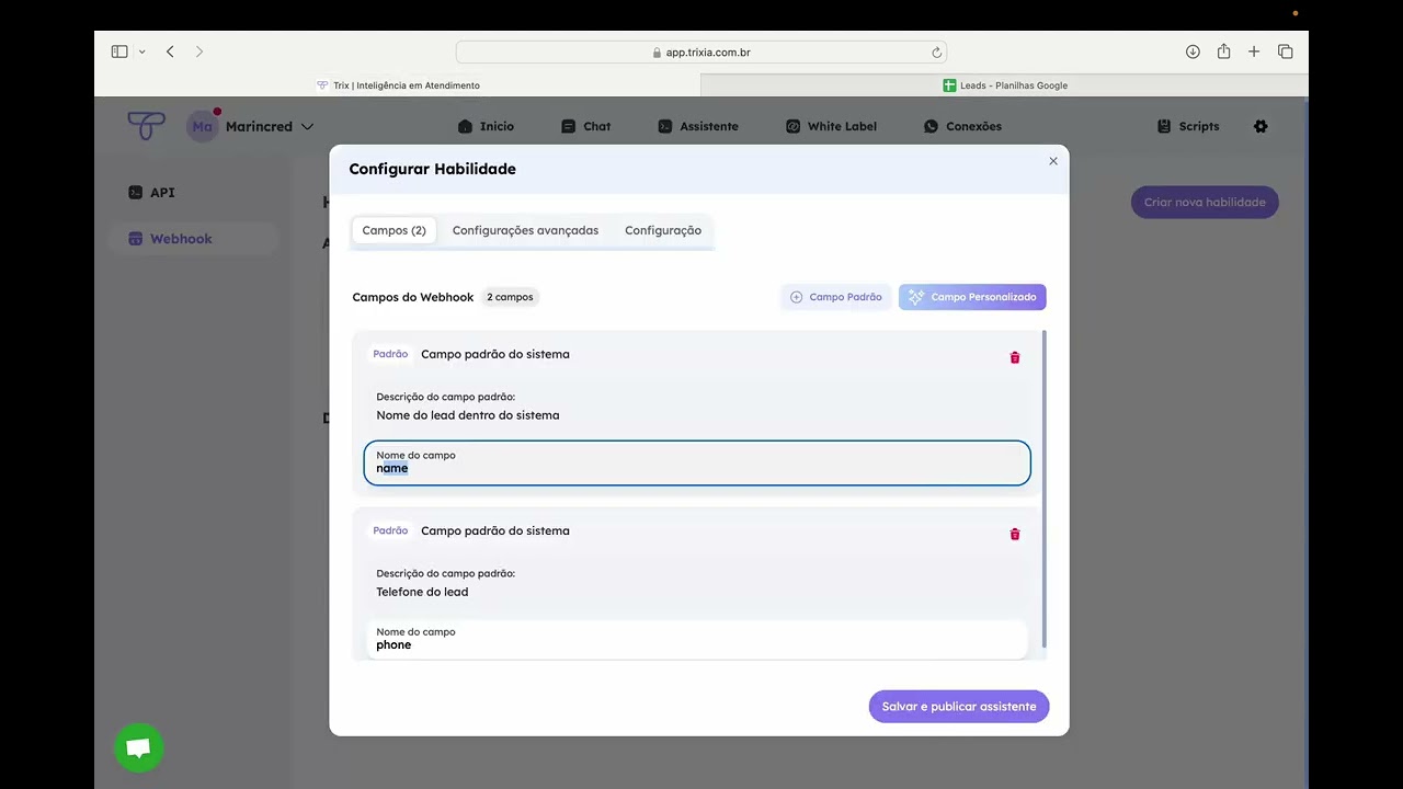 Criando nova habilidade - Google Sheets