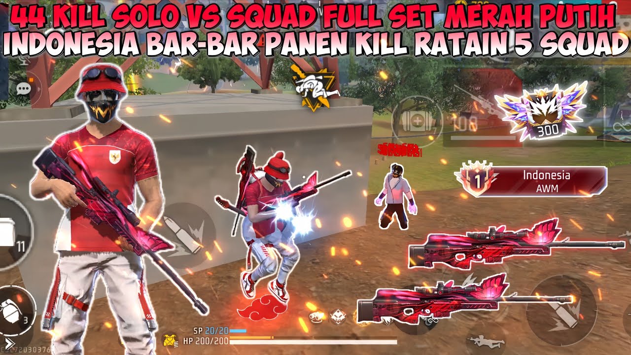 44 KILL SOLO VS SQUAD FULL SET MERAH PUTIH INDONESIA!! BAR-BAR NO REM RATAIN 5 SQUAD!!