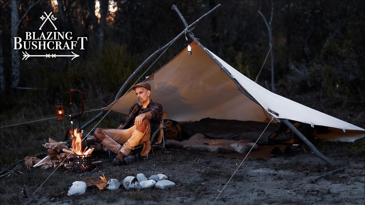 Solo Bushcraft Tarp Camping / Woodcarving / Campfire Cooking