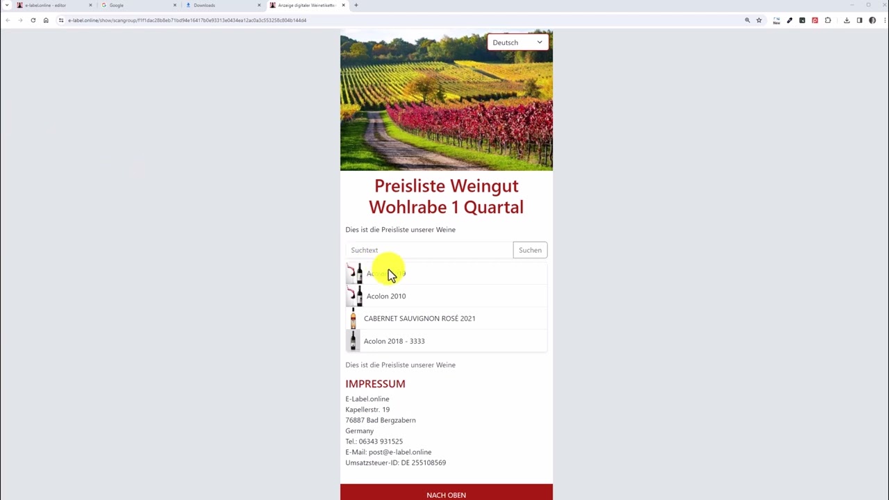 Sammel QR-Code für Preislisten für Weine - Collect QR code for price lists for wines