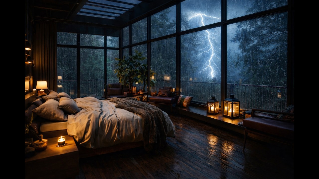 Heavy Rain & Distance Thunder ⛈️ Sleep & Relaxing Ambience