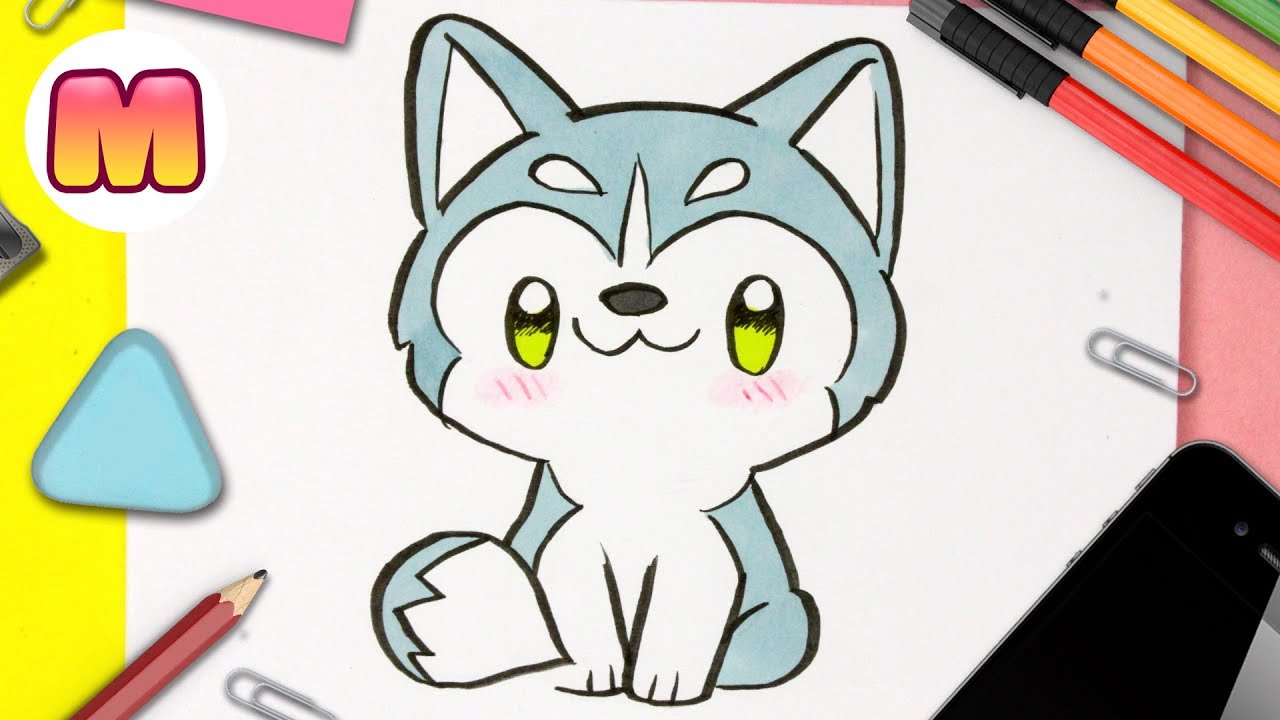 COMO DIBUJAR UN PERRO HUSKY KAWAII - dibujos kawaii faciles -  COMO DIBUJAR ANIMALES KAWAII