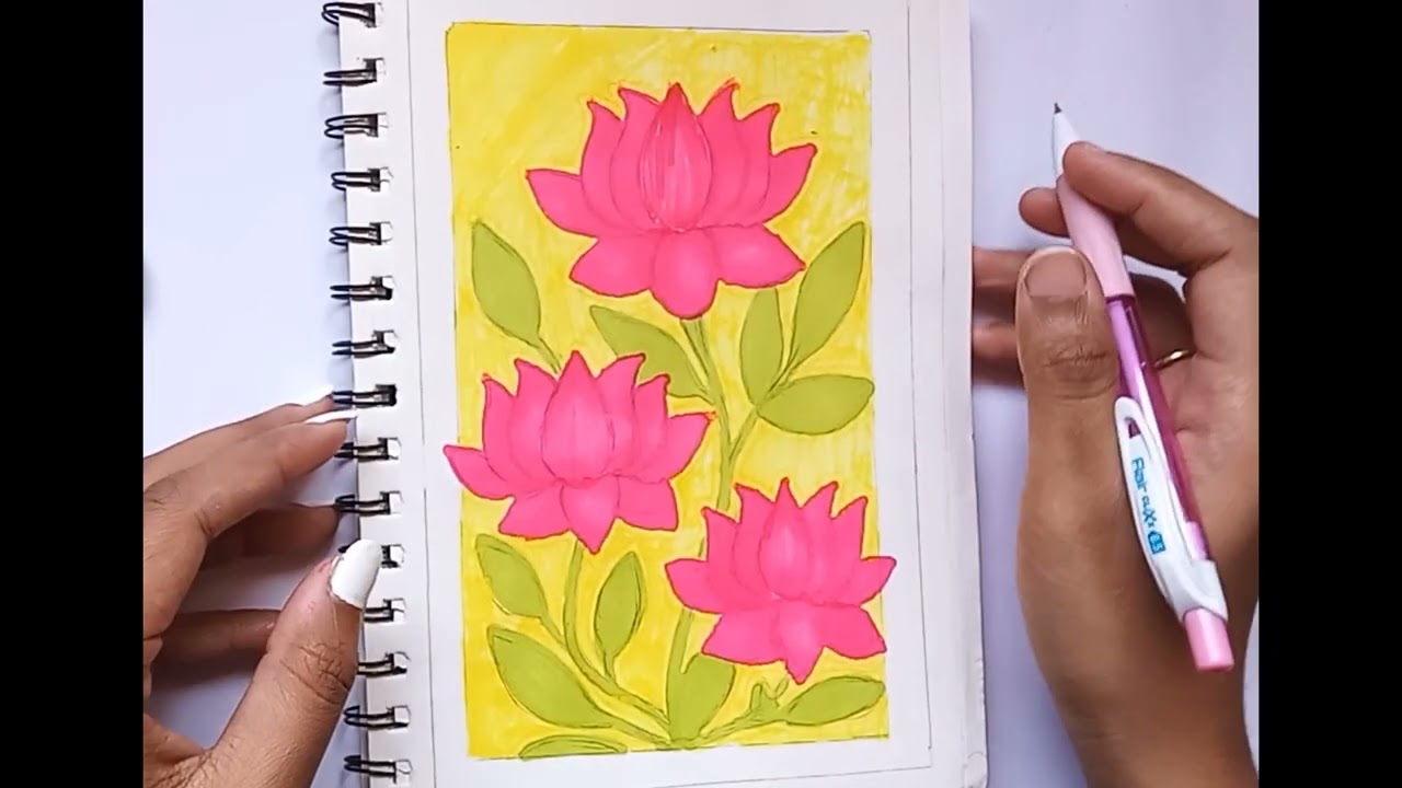 Step by step tutorial of lotus 🪷 | calming art 🎨 