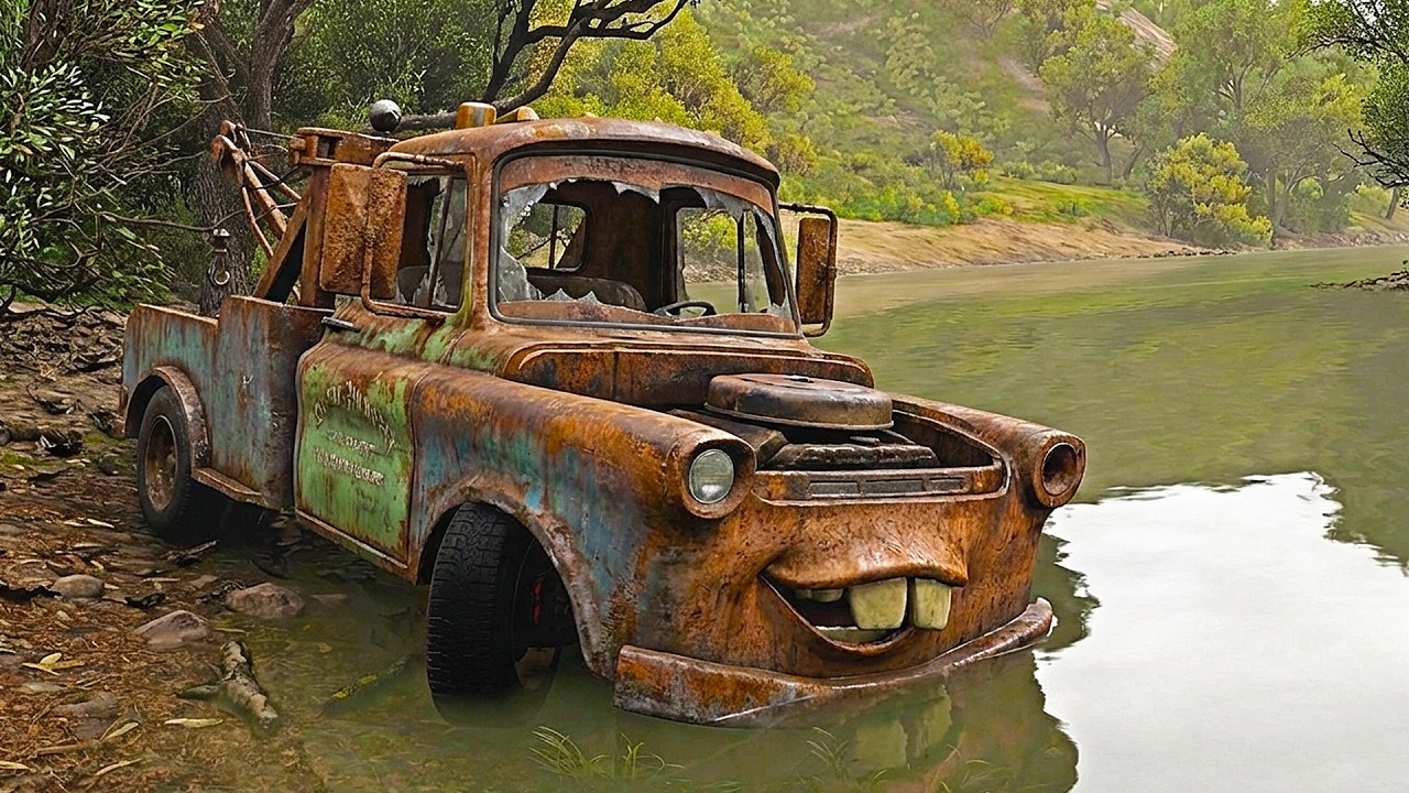 Starting & Test Driving Abandoned Mater | Pixar Cars