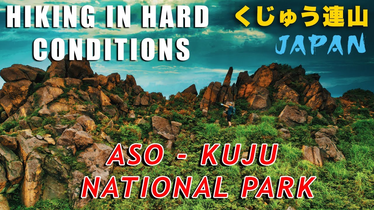 Solo hiking in hard conditions. Aso - Kuju national park. Japan. Three peaks one day hike. くじゅう連山