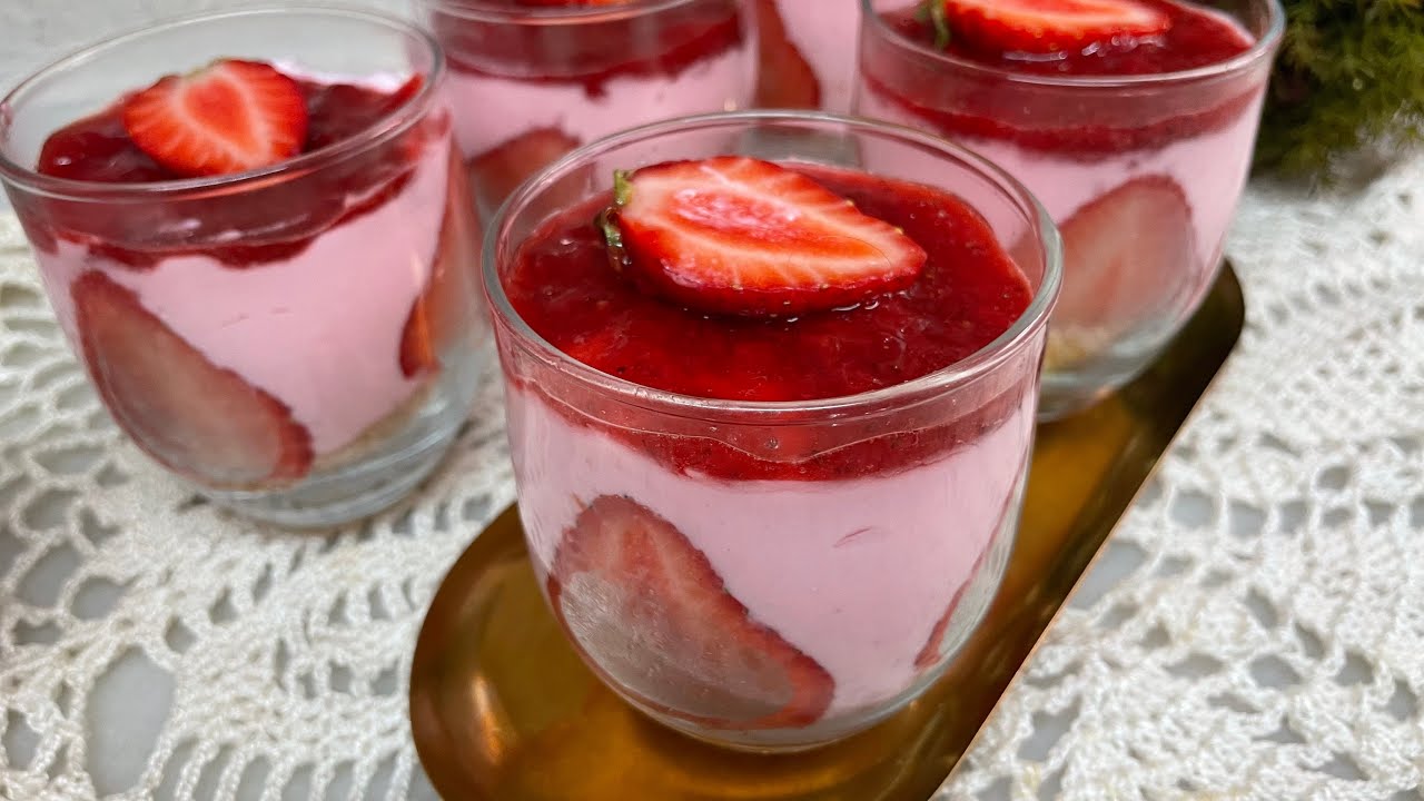 تحلية بالفريز بقوام كريمي لذيذة حضروها واستمتعوا بها 🥰