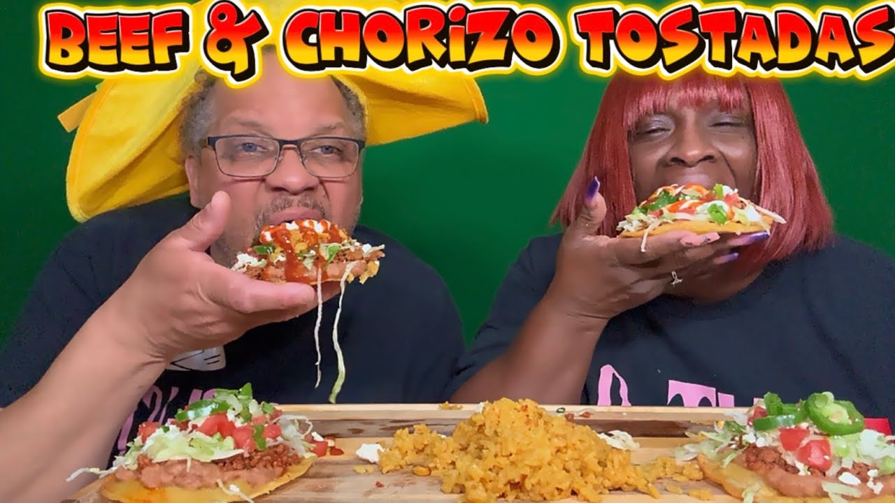 Beef & Chorizo Tostadas w/Mexican Rice Mukbang 🔥|Hearty Comfort Feast