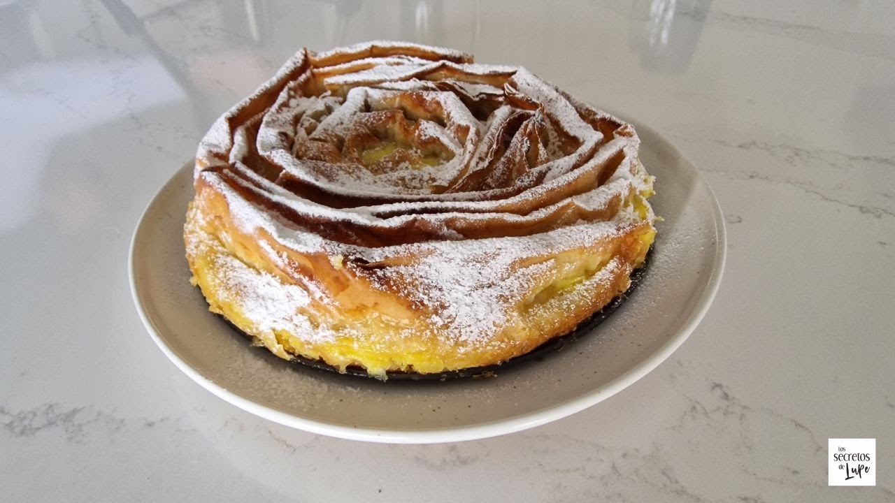 TARTA Flor con MASA FILO, manzana y FLAN. Ruffle milk pie PASO A PASO #lossecretosdelupe