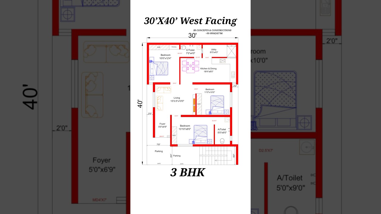 30&rsquo;X40&rsquo; West Facing House Plan #shorts