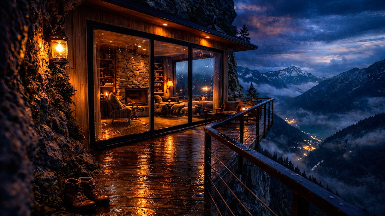 Mountain Storm Over a Glass Cabin 🌧️ | Rain Sounds for Sleep | ASMR Rain Ambience