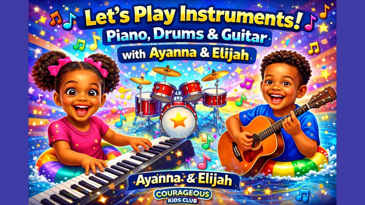 “Let’s Play Instruments! 🎵 Piano, Drums & Guitar with Ayanna & Elijah | Courageous Kids Club”