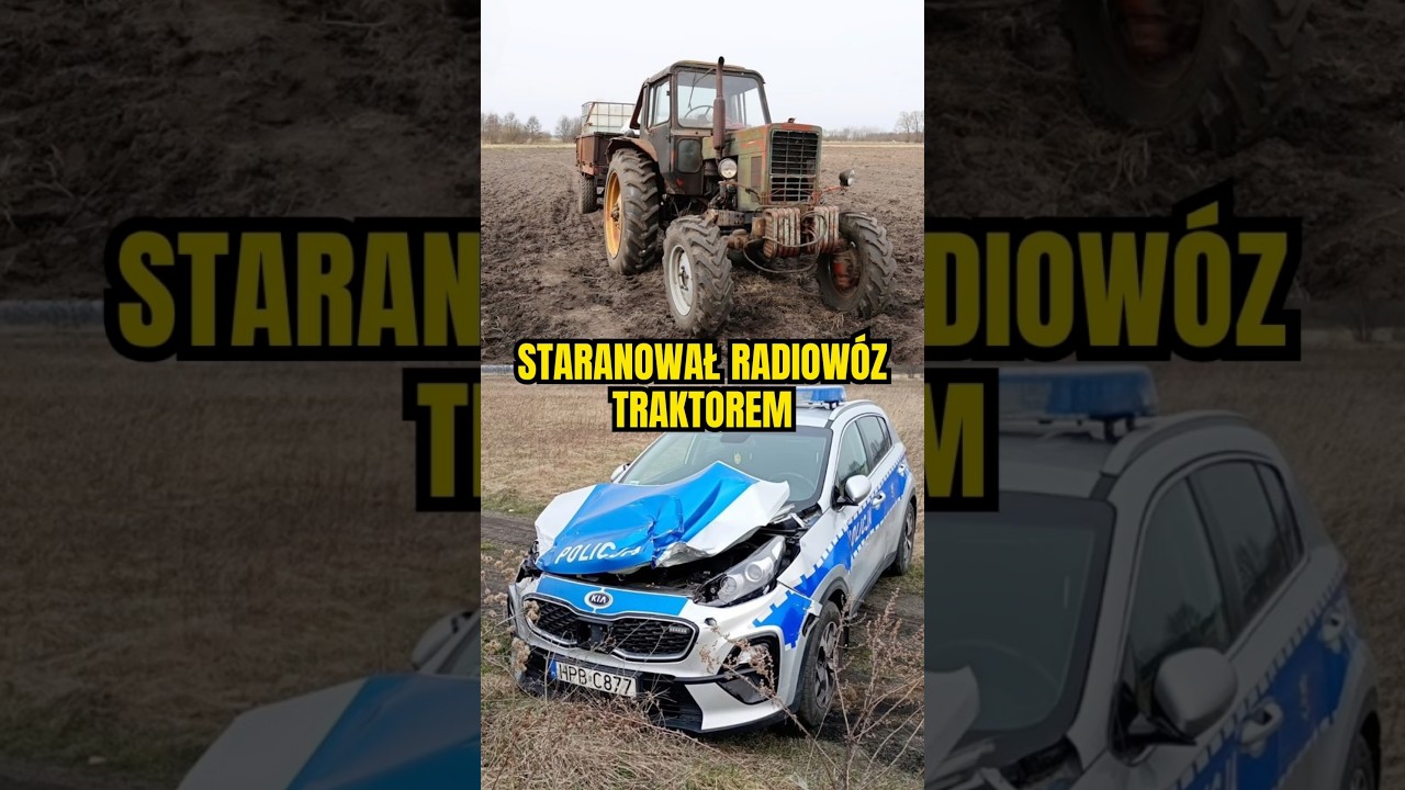 Staranował policyjny radiow&oacute;z. Na wstecznym. #polkowice #traktor #rolnik #rolnictwo #policja