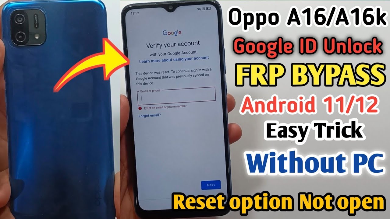 Oppo A16K FRP Bypass Android 11/12 Without Pc | Oppo A16K Google ID Bypass Reset Not Working 2024