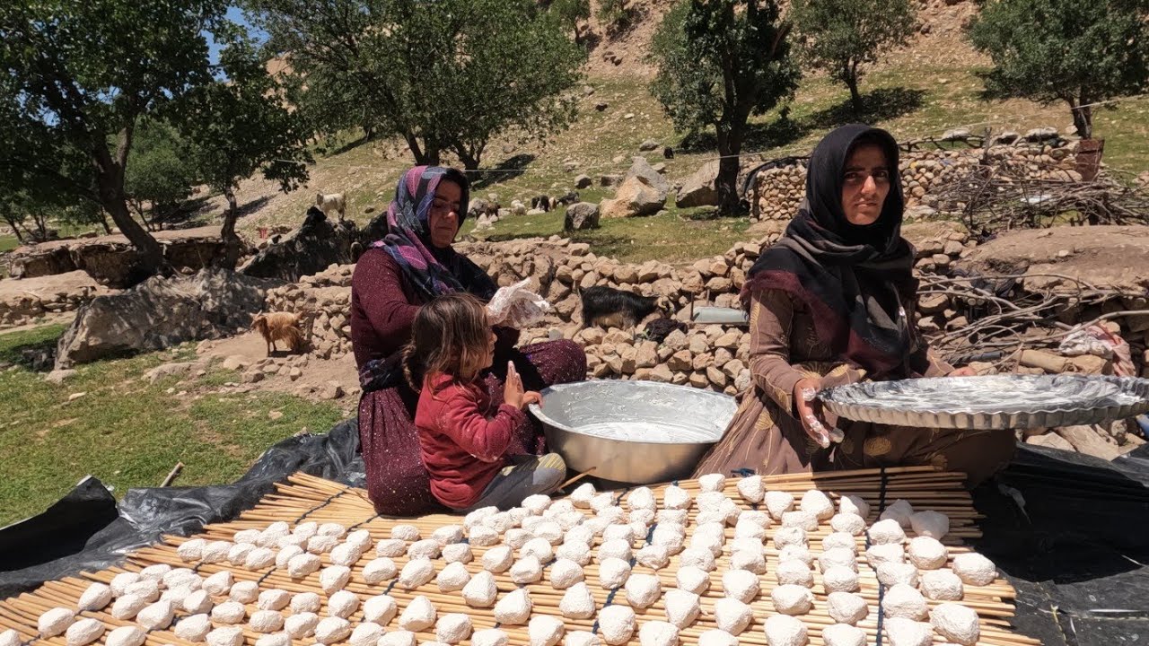 The steps of making curd by Iranian nomadic women