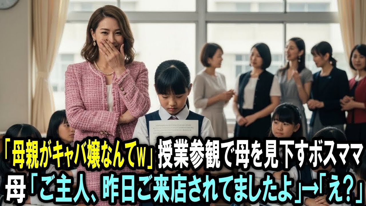 「母親がキャバ嬢なんてw」授業参観で母を馬鹿にするボスママ。母「ご主人、昨日ご来店されてましたよ」→全員凍り付く