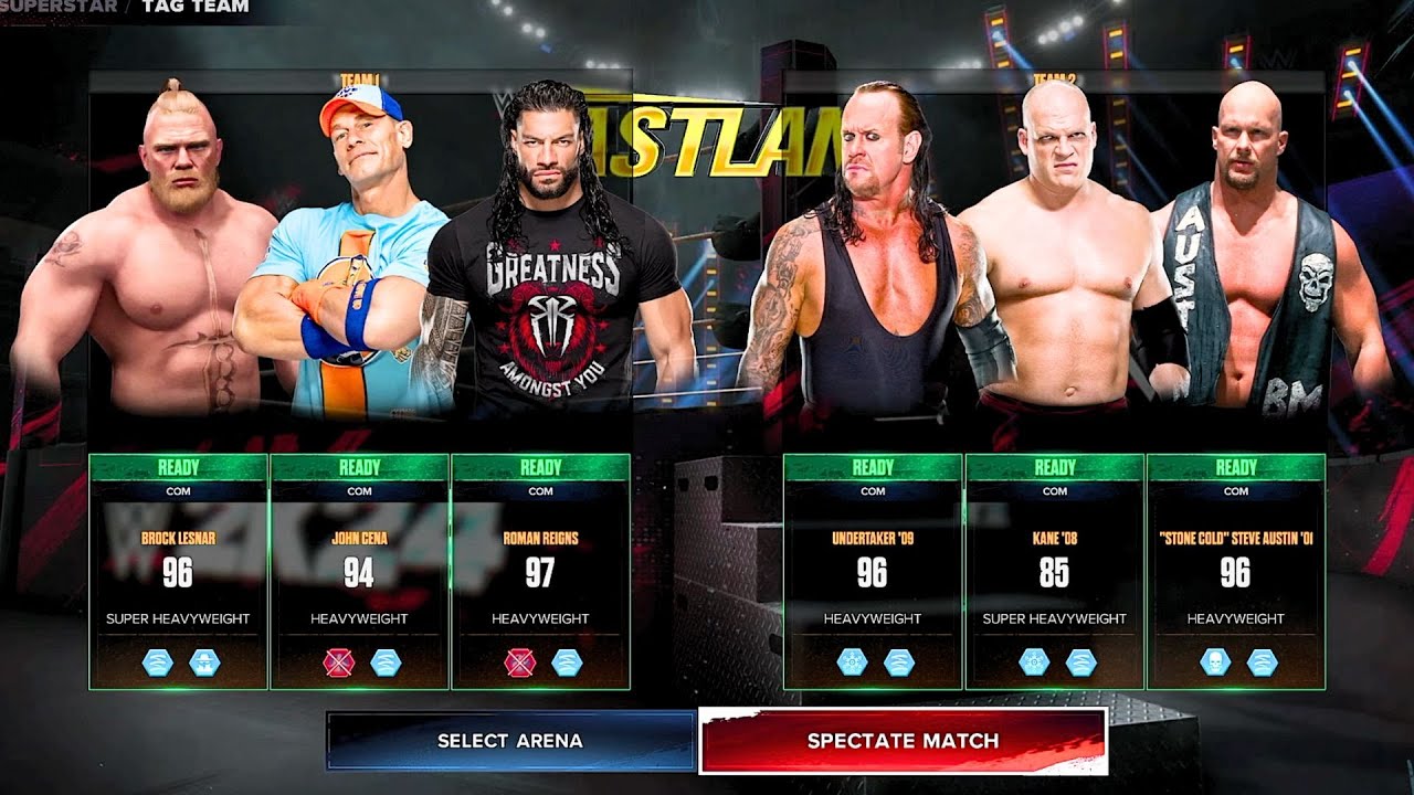 WWE 2K24 - Brock Lesnar John Cena & Roman Reigns vs Undertaker Kane & Stone Cold Steve Austin