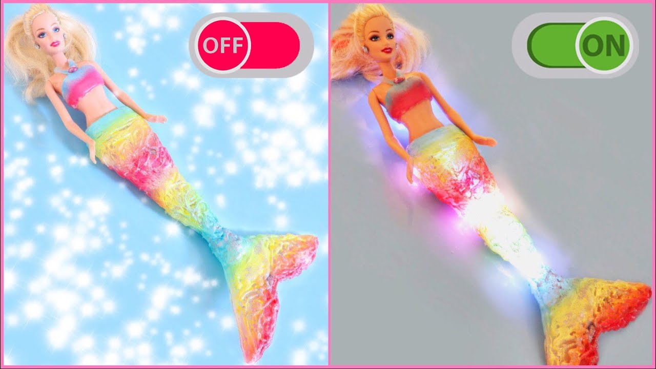 DIY Light-Up MERMAID BARBIE DOLL ~ How To Make Barbie Rainbow Lights Mermaid Doll By Yourself