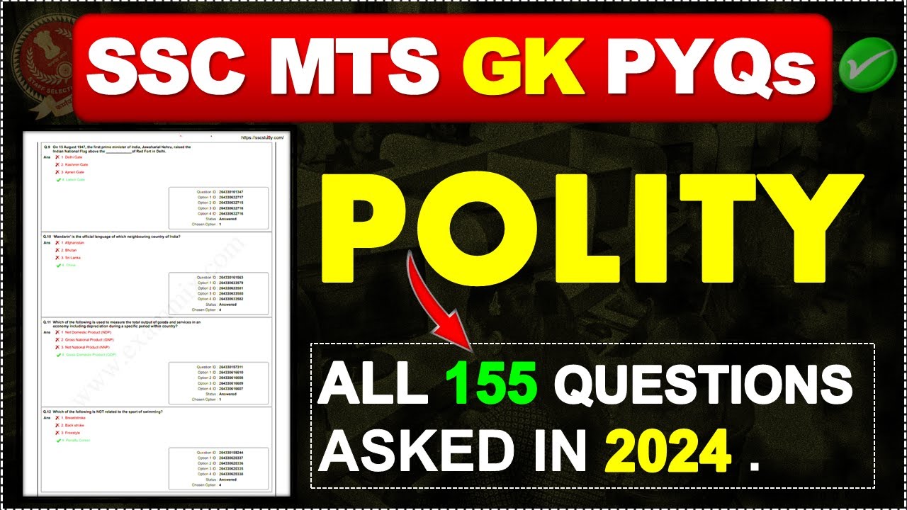 SSC MTS GK PYQs 2024 - 25🔥| ALL 155 POLITY Questions Asked in 2024 |  INDIAN POLITY For SSC MTS 2025