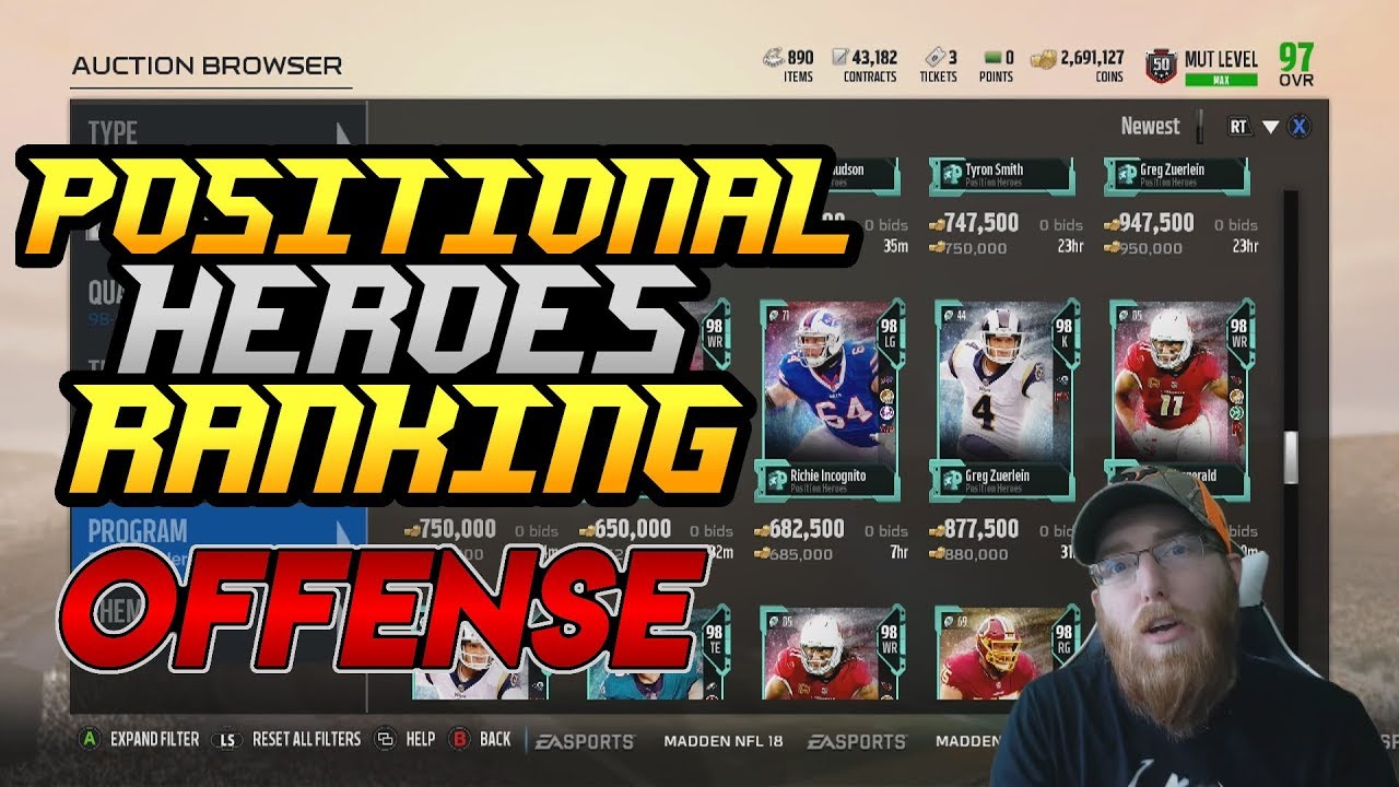 Ranking All of the Offensive Positional Heroes! Who are the Best? Worst? Madden 18 Ultimate Team