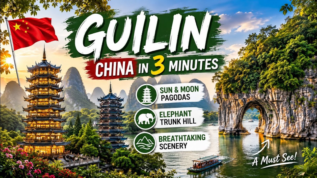 GUILIN China in 3 Minutes | Sun & Moon Pagodas, Elephant Trunk Hill 