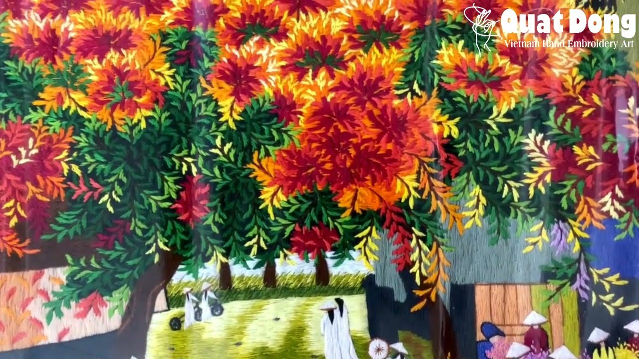 BỨC TRANH TH&Ecirc;U TAY SINH ĐỘNG PHONG CẢNH KHU PHỐ CỔ H&Agrave; NỘI - Traditional Vietnamese Hand Embroidery