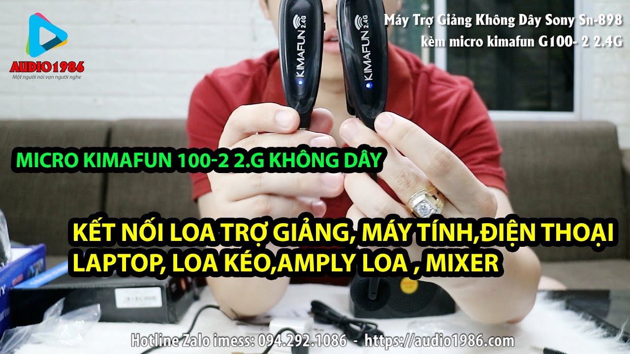Micro không dây Kimafun G100-2 kết nối với loa trợ giảng điện thoại laptop PC loa kéo, amply, mixer