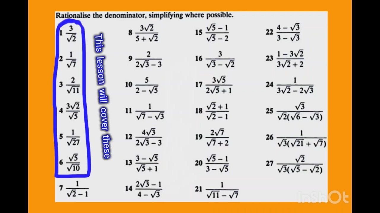 Rationalizing denominator |P 1