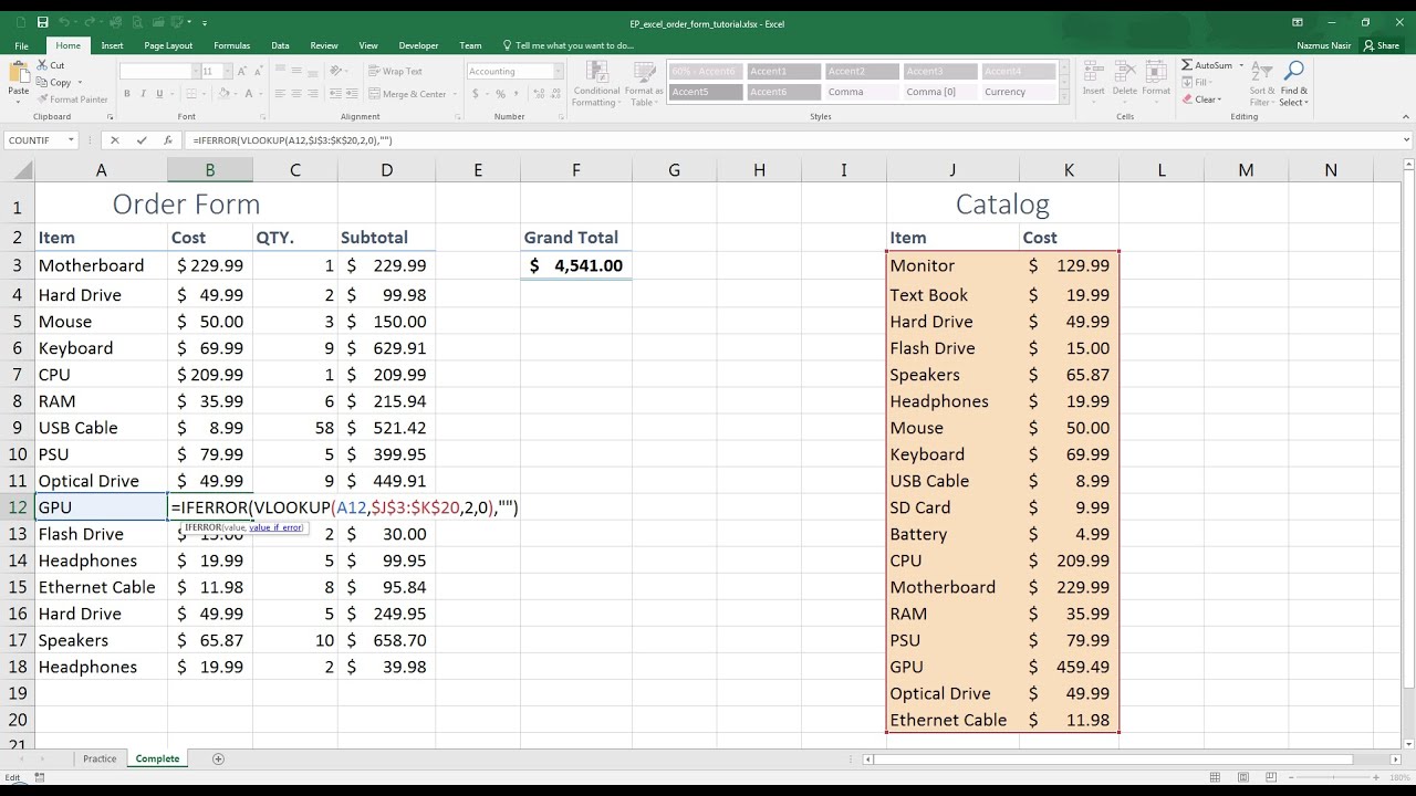 Easy Excel - Create a Simple Order Form (30)