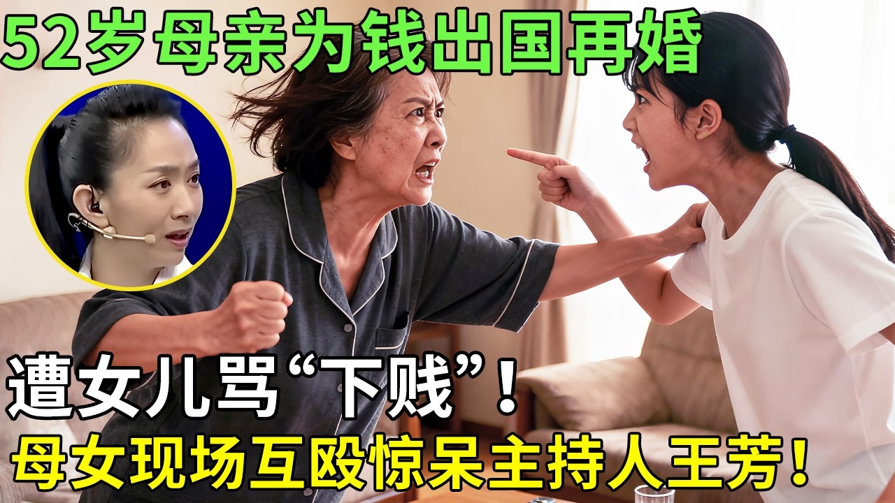 52岁母亲为钱出国再婚，遭女儿骂“下贱”！母女现场互殴惊呆主持人王芳！【王芳王为念情感调解】