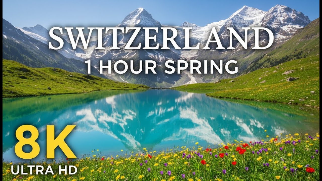Switzerland Spring 8K   1 Hour Wildflowers & Waterfalls  Alpine Awakening Drone Views