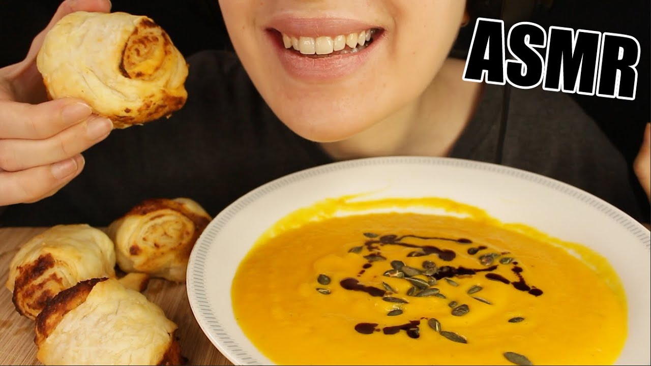ASMR CREAMY PUMPKIN SOUP w/ FRESH BREAD MUKBANG EATING SOUNDS No Talking 먹방 | Kasmia ASMR