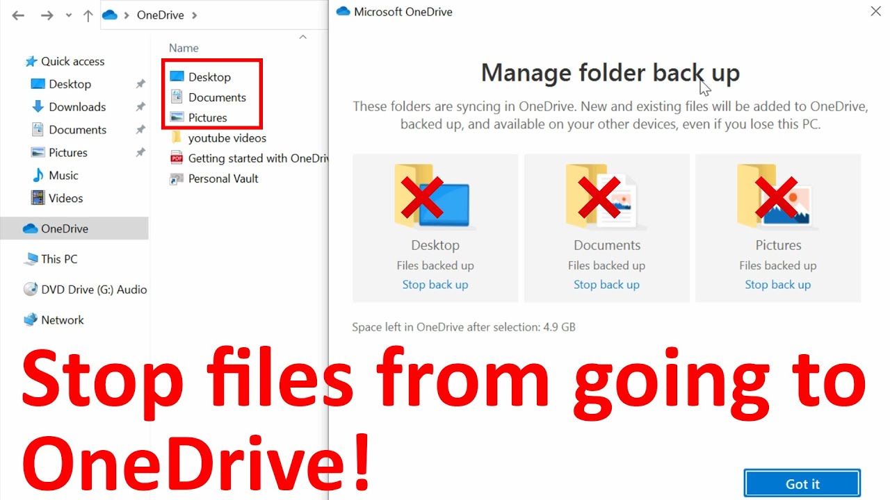 How do I stop files from going to OneDrive