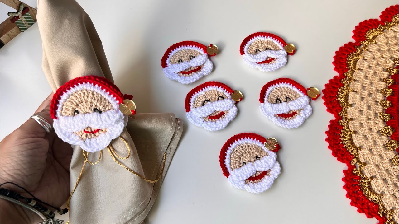 Porta guardanapos em crochê Papai noel