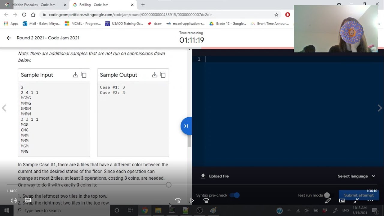 Google Code Jam Round 2 2021 - All Solutions + Screencast of messing up everything