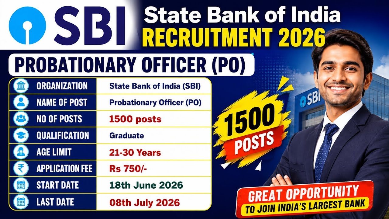 📌SBI PO Recruitment 2026 | 1500 Probationary Officer Posts | Apply Online & Full Job Details |