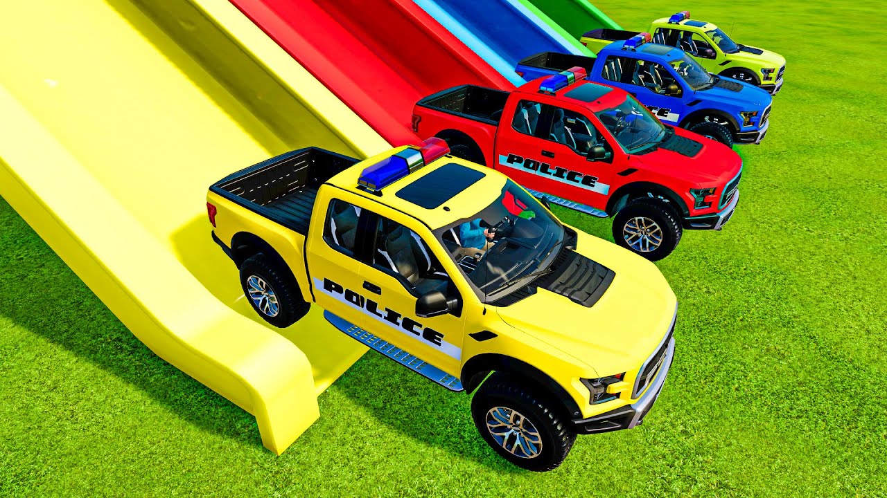 Police Cars Of Colors vs Loop Slide Color & Portal Pool Trap - Farming Simulator 22