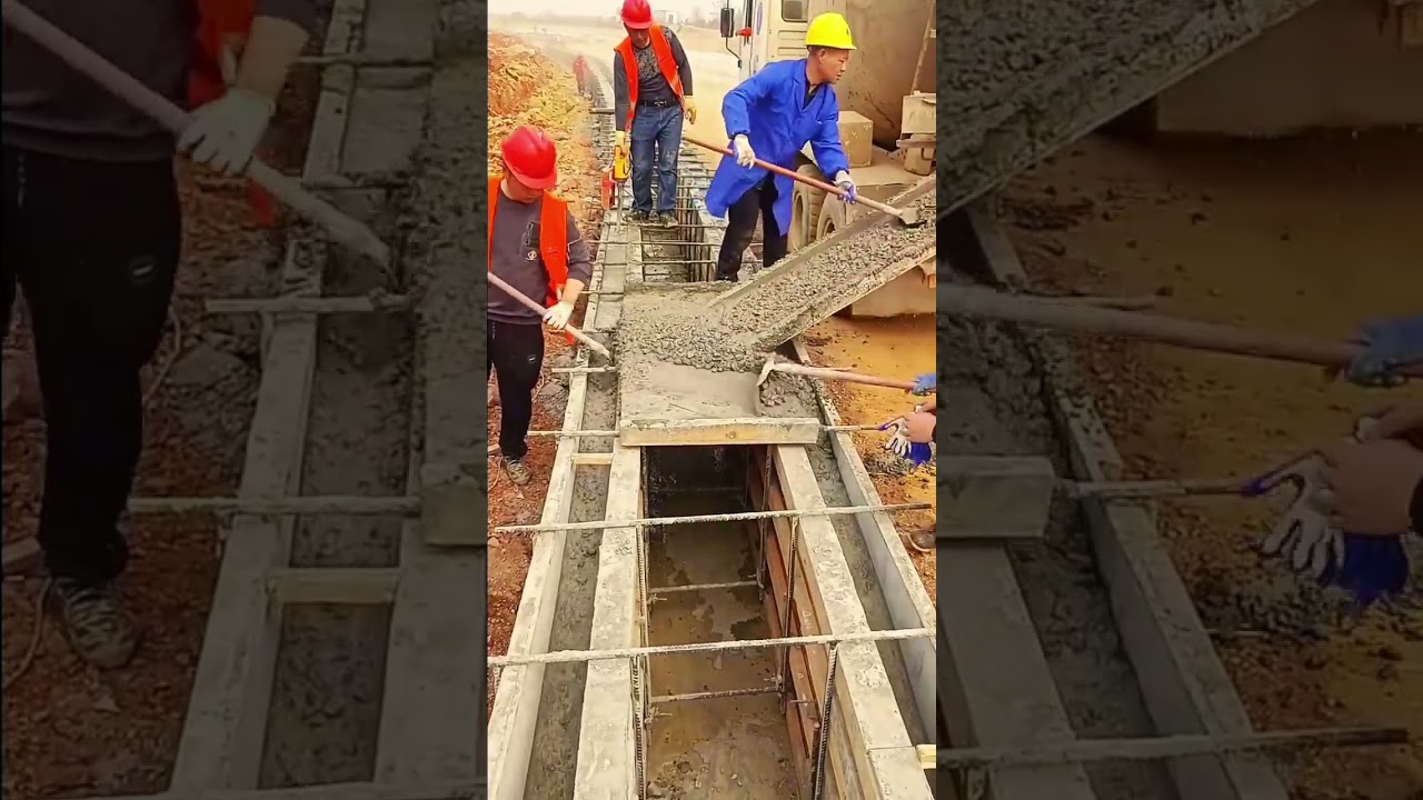 proses pengecoran beton saluran irigasi #shorts