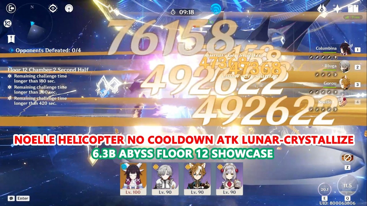 Noelle Helicopter No Cooldown Atk Lunar-Crystallize : 6.3b Abyss Floor 12 Showcase