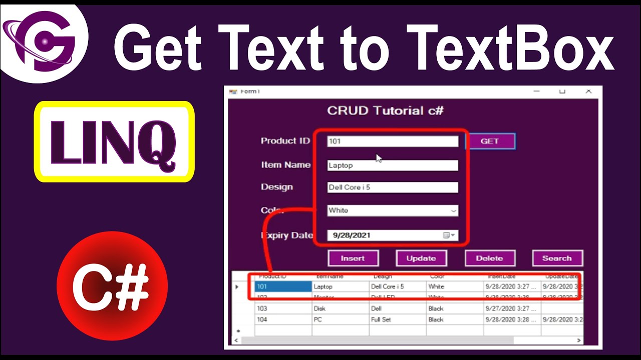 Get data from SQL server database to textbox directly in C# linq | ProgrammingGeek