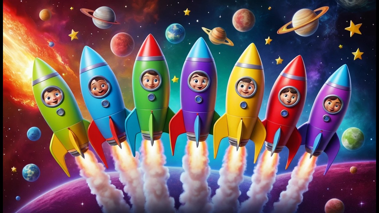 Fünf kleine Spielzeugraketen explodieren bunt | Weltraum-Abenteuer & Kinderlieder
