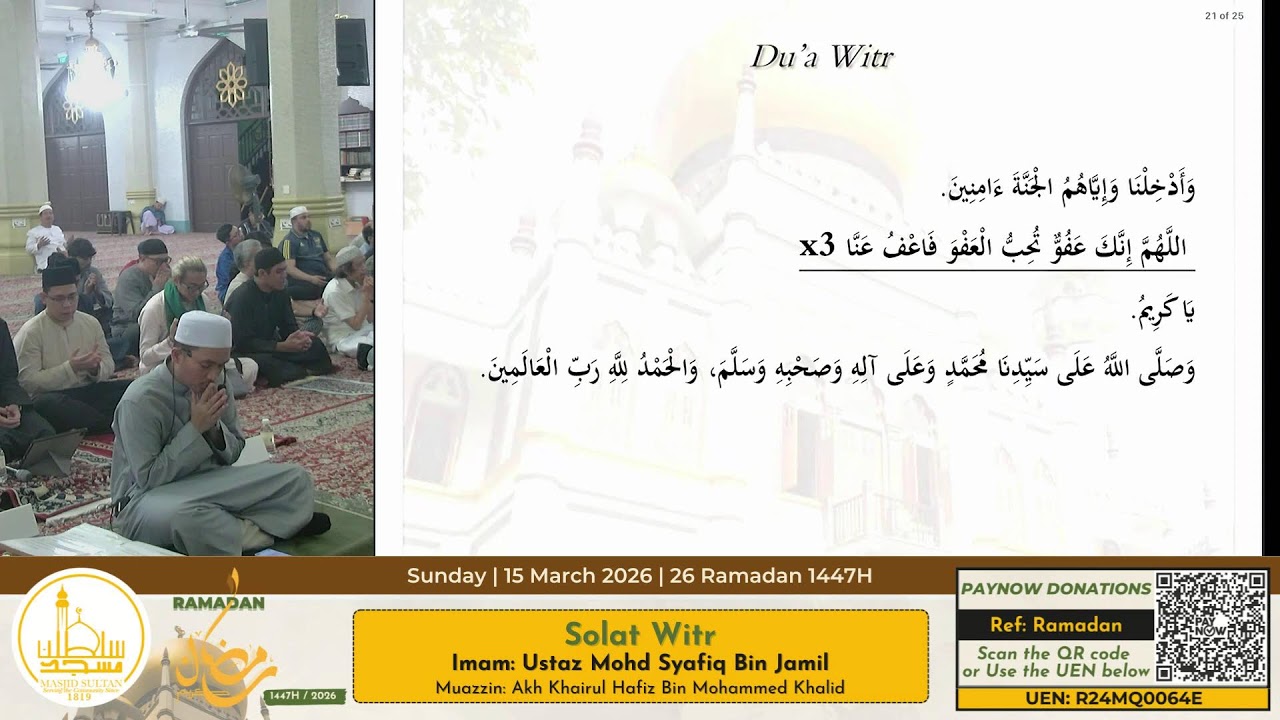 Solat Isya' & Tarawih || 15 March 2026 || 26 Ramadan 1447H