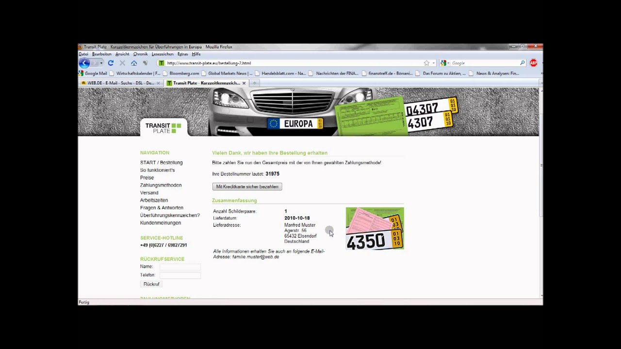 Kurzzeitkennzeichen &Uuml;berf&uuml;hrungskennzeichen Transit-plate &Uuml;berstellungskennzeichen Zolte Tablice